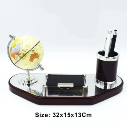 Desktop Organizer with Globe, Pen Holder & Card Stand – Office Gift Set (32x15x13 cm)