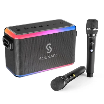 Sounarc A1 Karaoke Party Speaker 80W with 2 Wireless Microphones & Built in Powerbank – Black